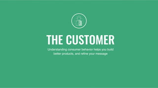 THE CUSTOMER
Understanding consumer behavior helps you build
better products, and reﬁne your message
 