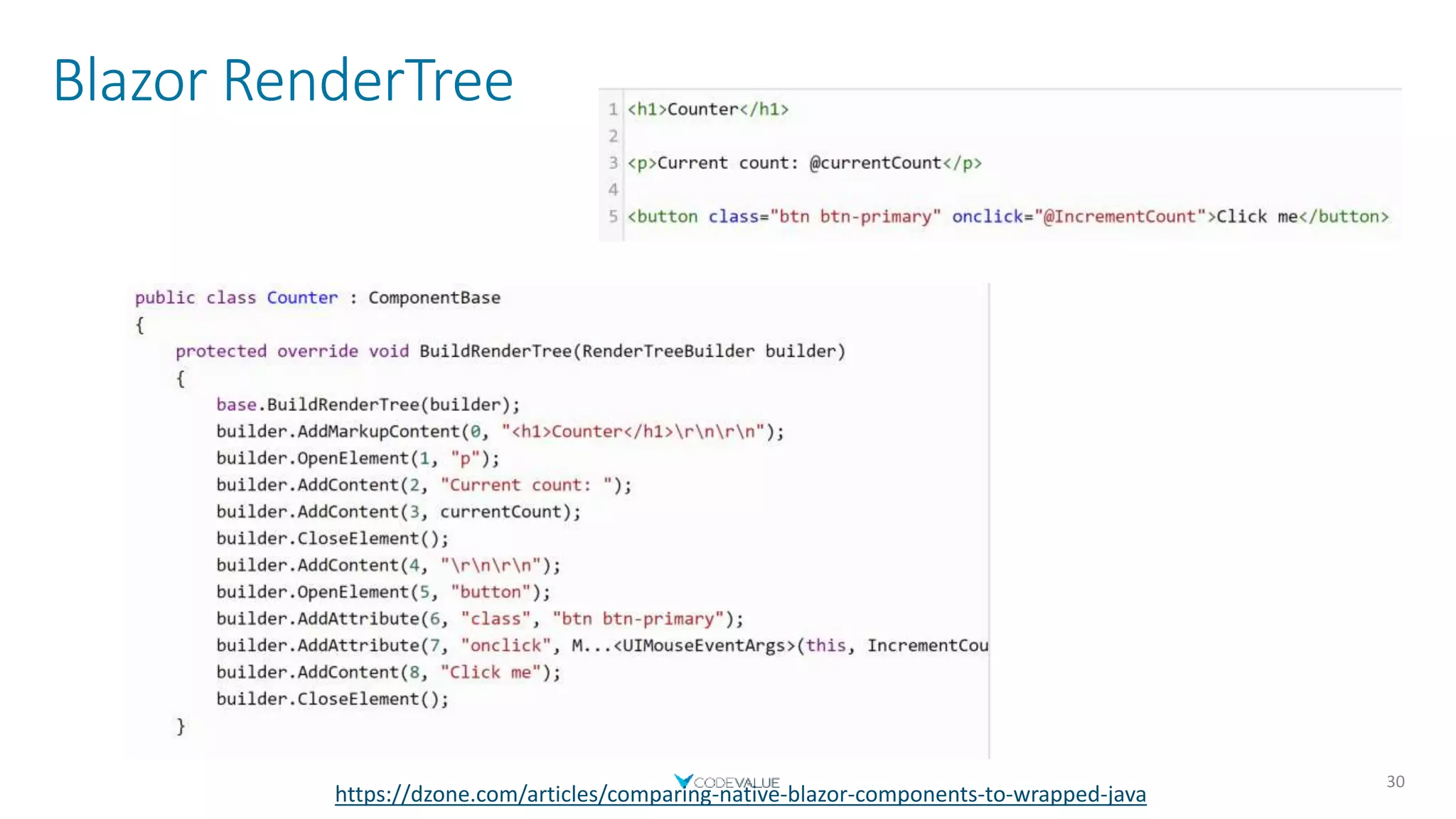 Blazor RenderTree
30
https://dzone.com/articles/comparing-native-blazor-components-to-wrapped-java
 