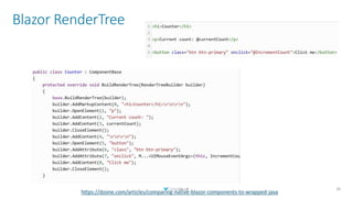 Blazor RenderTree
30
https://dzone.com/articles/comparing-native-blazor-components-to-wrapped-java
 