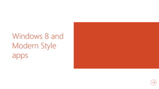 Windows 8 and
Modern Style
apps
 