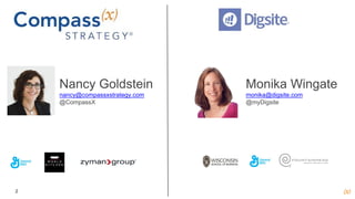 2
Nancy Goldstein
nancy@compassxstrategy.com
@CompassX
Monika Wingate
monika@digsite.com
@myDigsite
 