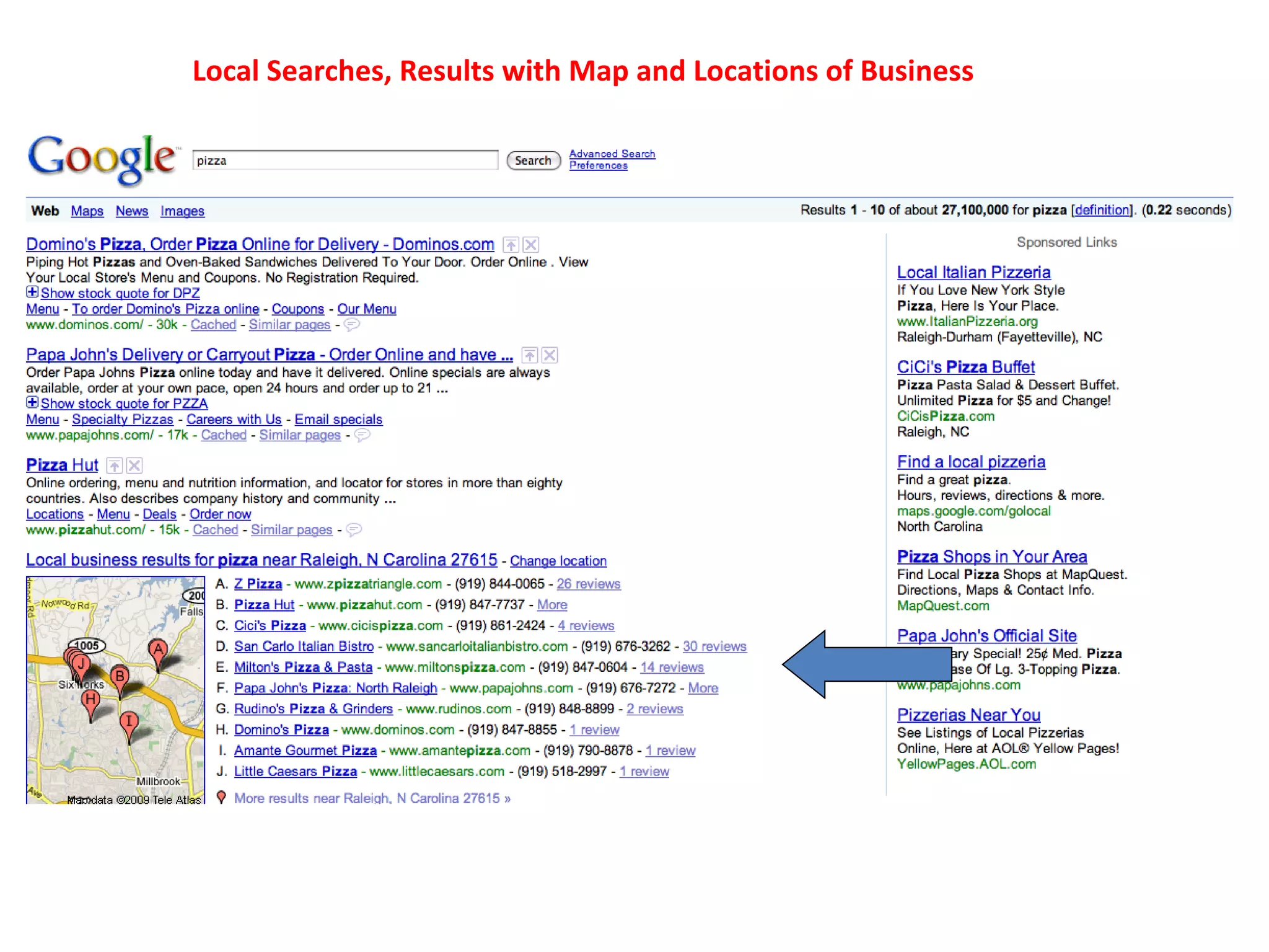 Local Searches, Results with Map and Locations of Business 