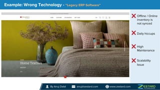 Example: Wrong Technology - “Legacy ERP Software”
By Anuj Dalal anuj@zestard.com www.zestard.com
Offline / Online
inventory is
not synced
Daily hiccups
High
Maintenance
Scalability
Issue
 
