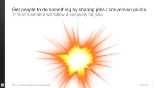 #STAFFING©2013 LinkedIn Corporation. All Rights Reserved. 9
Get people to do something by sharing jobs / conversion points
71% of members will follow a company for jobs
 