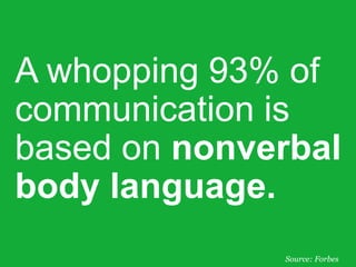 A whopping 93% of
communication is
based on nonverbal
body language.
#pmlabs
@bryankramer

Source: Forbes

 