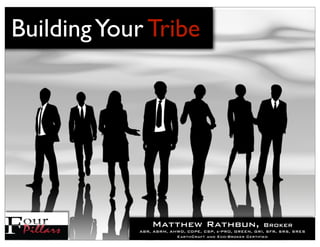 Building Your Tribe




                Matthew Rathbun,                         Broker
            ABR, ABRM, AHWD, CDPE, CSP, e-PRO, GREEN, GRI, SFR, SRS, SRES
                         EarthCraft and Eco-Broker Certified
 