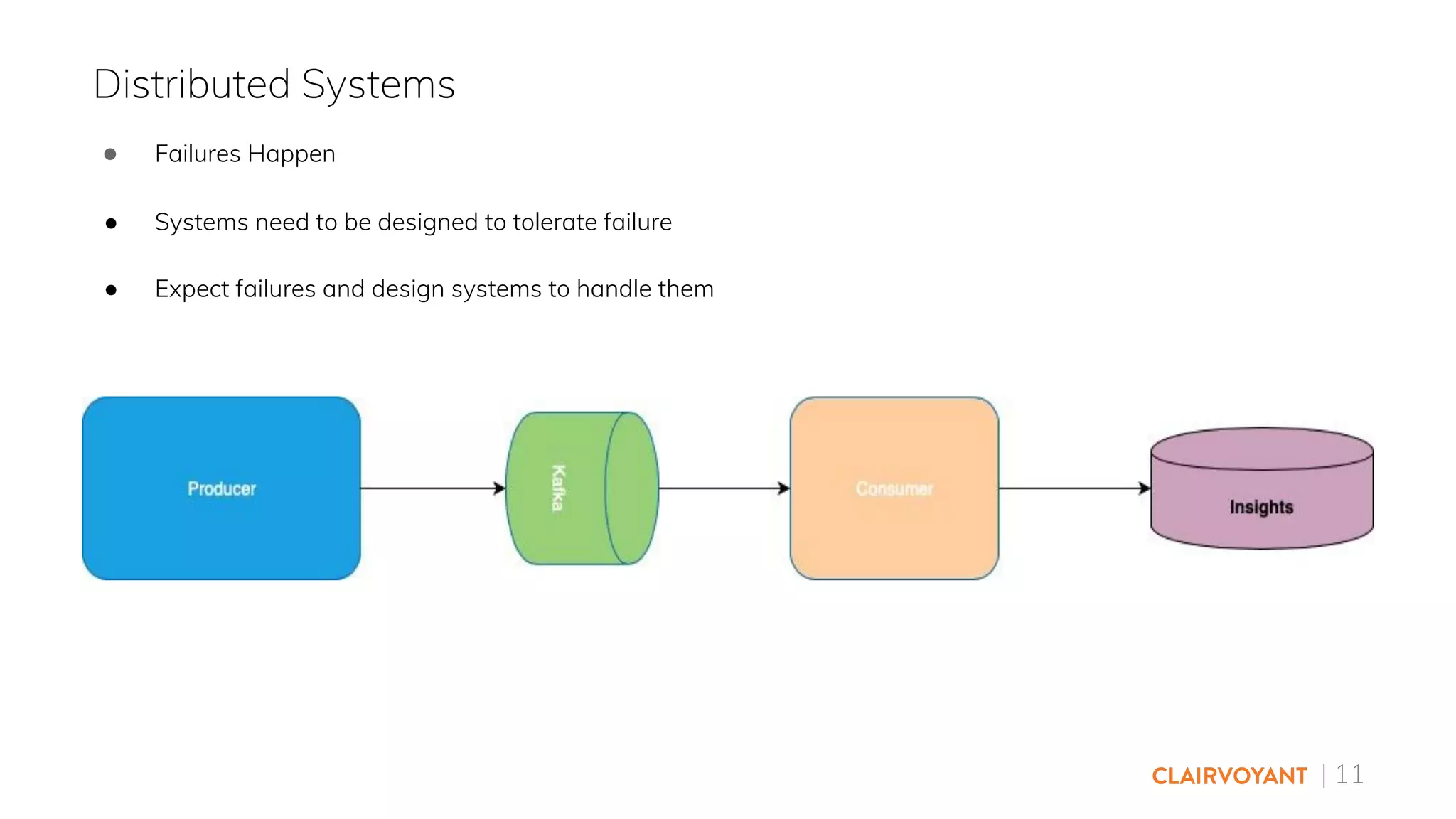 | 11
● Failures Happen
● Systems need to be designed to tolerate failure
● Expect failures and design systems to handle them
Distributed Systems
 