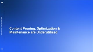 51
Content Pruning, Optimization &
Maintenance are Underutilized
BUILDING
THE
CONTENT
MACHINE
 