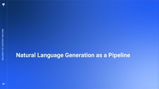 69
Natural Language Generation as a Pipeline
BUILDING
THE
CONTENT
MACHINE
 