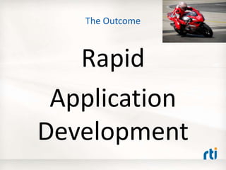 The Outcome
Rapid
Application
Development
 