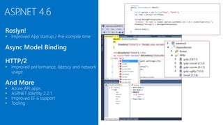 ASP.NET 4.6
• Improved App startup / Pre-compile time
 