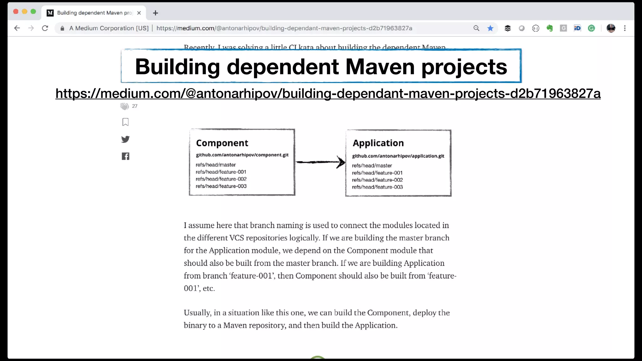 Building dependent Maven projects
https://medium.com/@antonarhipov/building-dependant-maven-projects-d2b71963827a
 