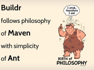 Buildr
follows philosophy
of Maven
with simplicity
of Ant

 