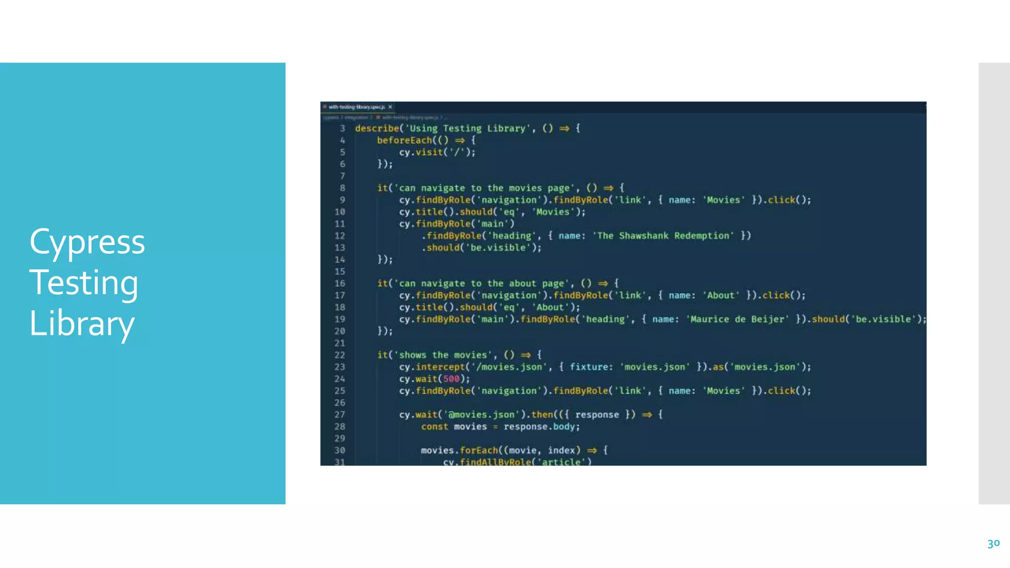 Cypress
Testing
Library
30
 