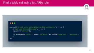 21
Find a table cell using it’s ARIA role
 