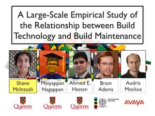 A Large-Scale Empirical Study of
 the Relationship between Build
Technology and Build Maintenance




 Shane     Meiyappan Ahmed E.   Bram    Audris
McIntosh   Nagappan   Hassan    Adams   Mockus
 