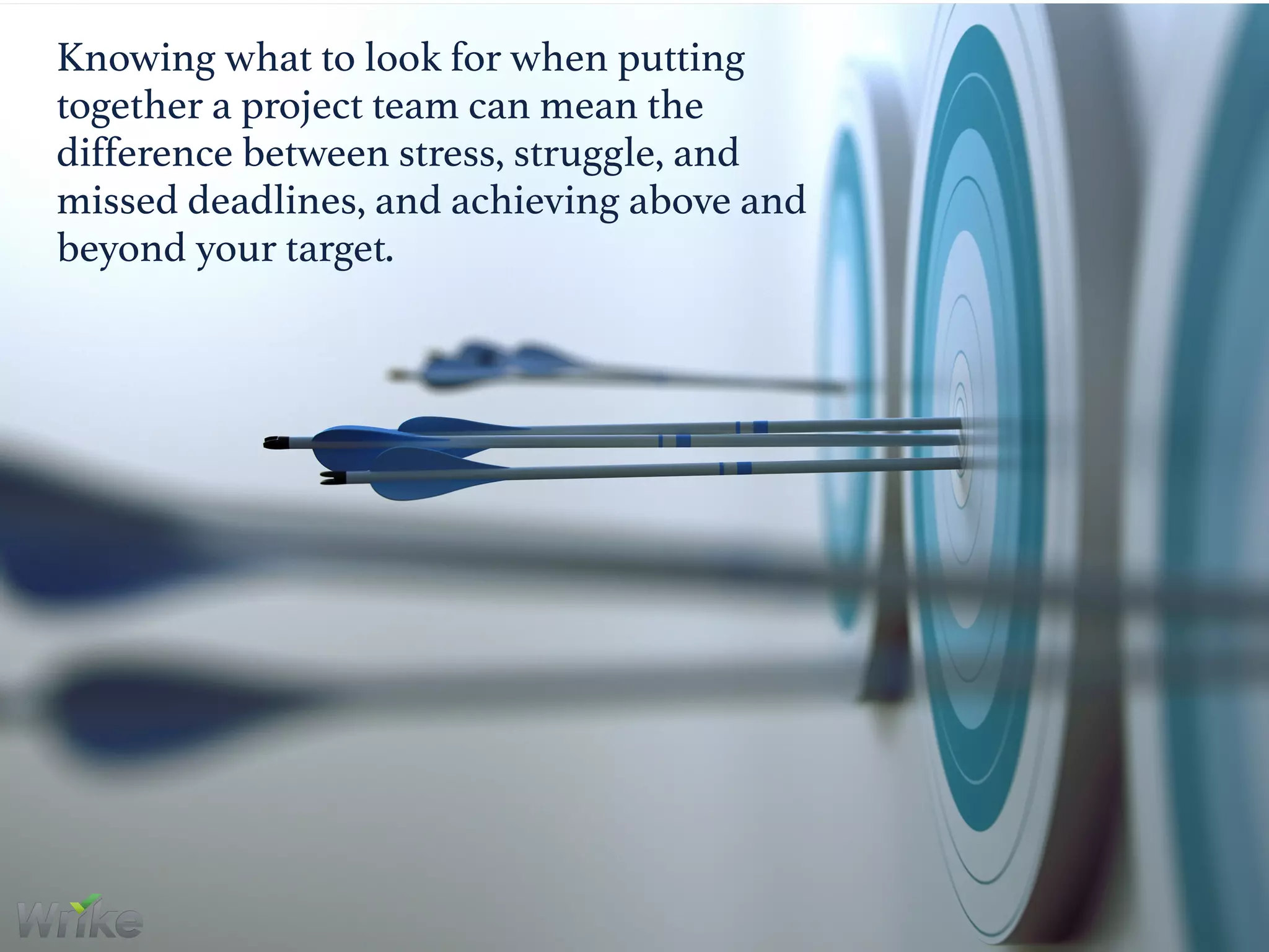 Knowing what to look for when putting
together a project team can mean the
difference between stress, struggle, and
missed deadlines, and achieving above and
beyond your target.
 
