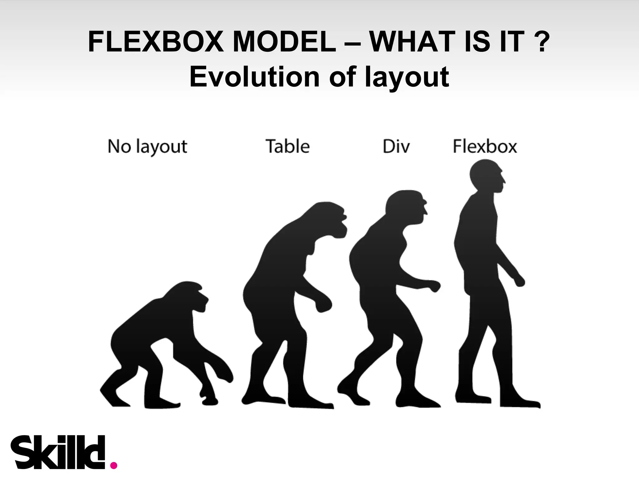FLEXBOX MODEL – WHAT IS IT ? 
Evolution of layout 
 