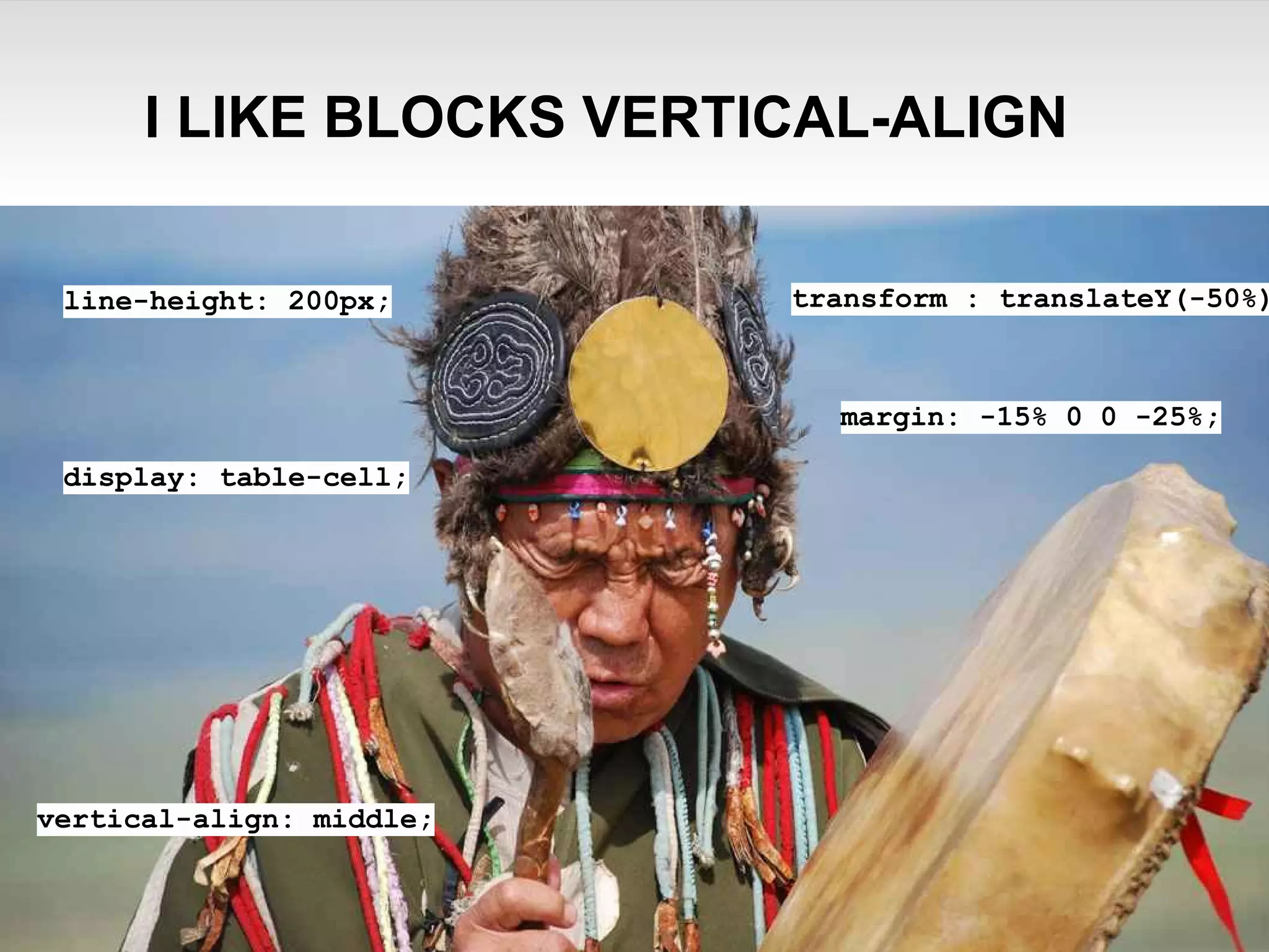 I LIKE BLOCKS VERTICAL-ALIGN 
line-height: 200px; 
display: table-cell; 
transform : translateY(-50%); 
margin: -15% 0 0 -25%; 
vertical-align: middle; 
 