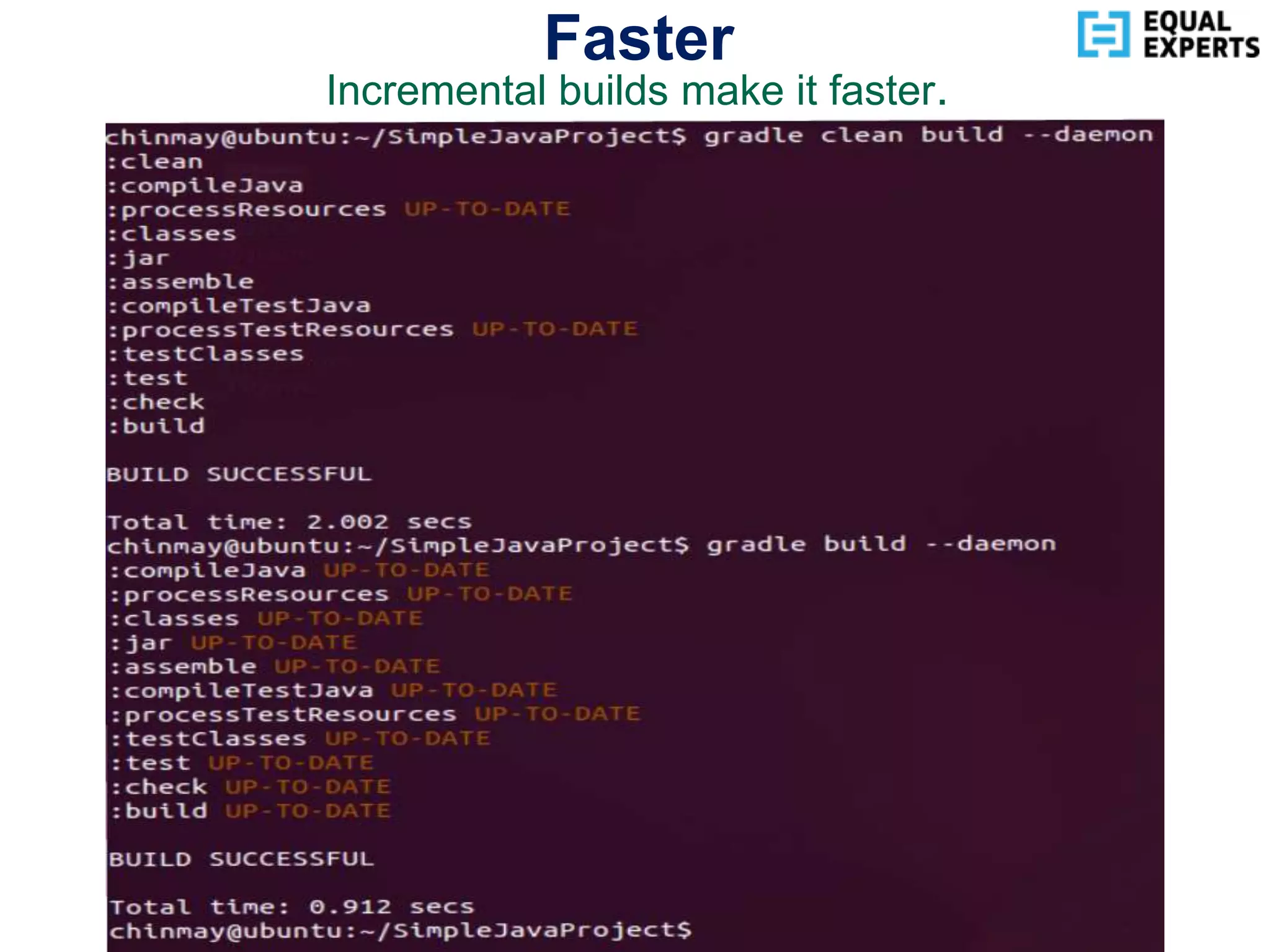 www.equalexperts.com
Faster
Incremental builds make it faster.
 