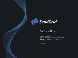 Build vs. Buy

Carly Brantz    Director Of Marketing

Brian O’Neill   Product Manager

12/13/2012
 