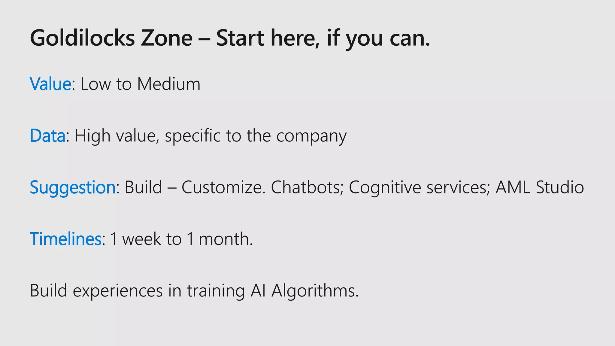 Value
Data
Suggestion
Timelines
 