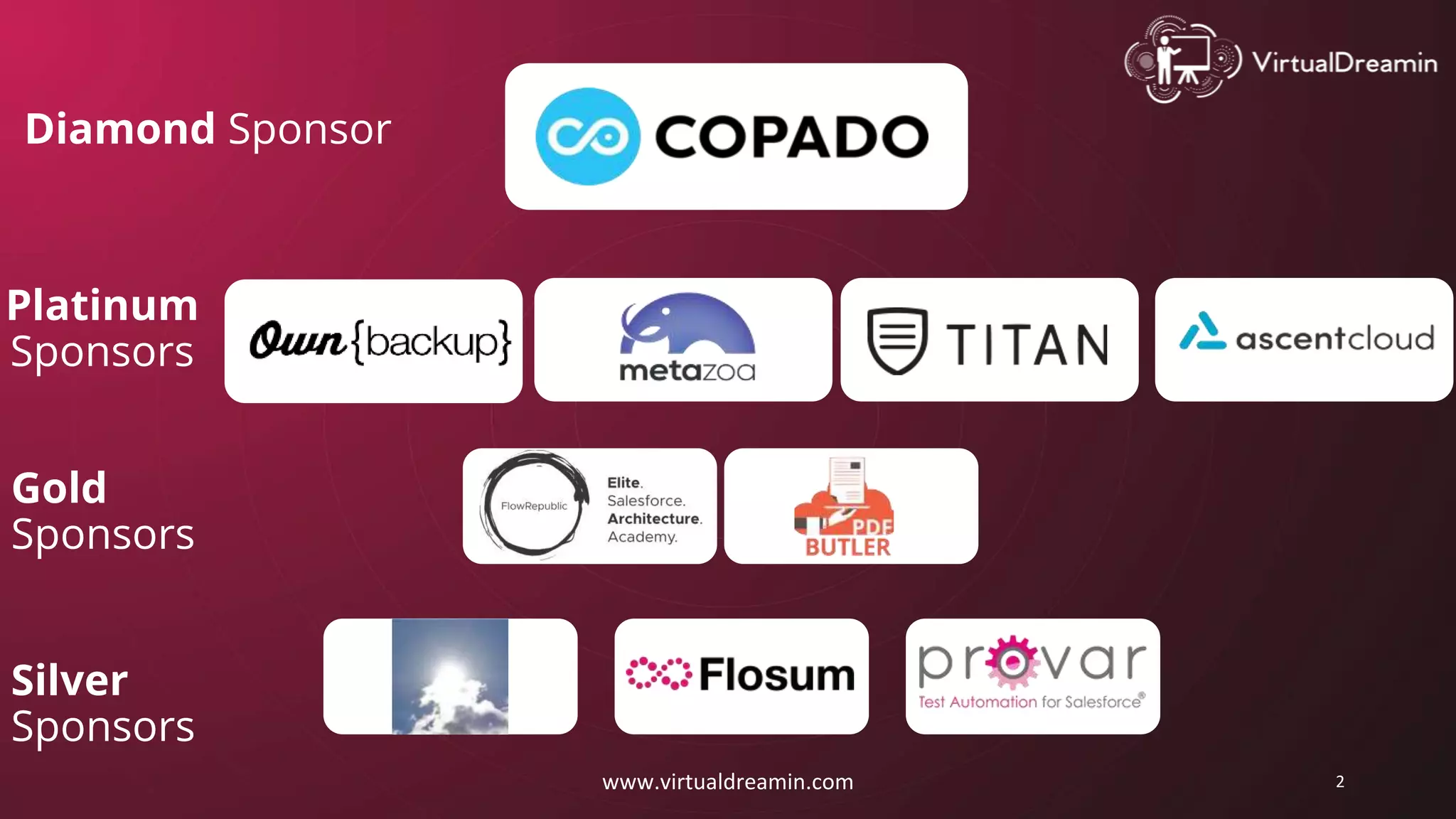 www.virtualdreamin.com 2
Diamond Sponsor
Gold
Sponsors
Silver
Sponsors
Platinum
Sponsors