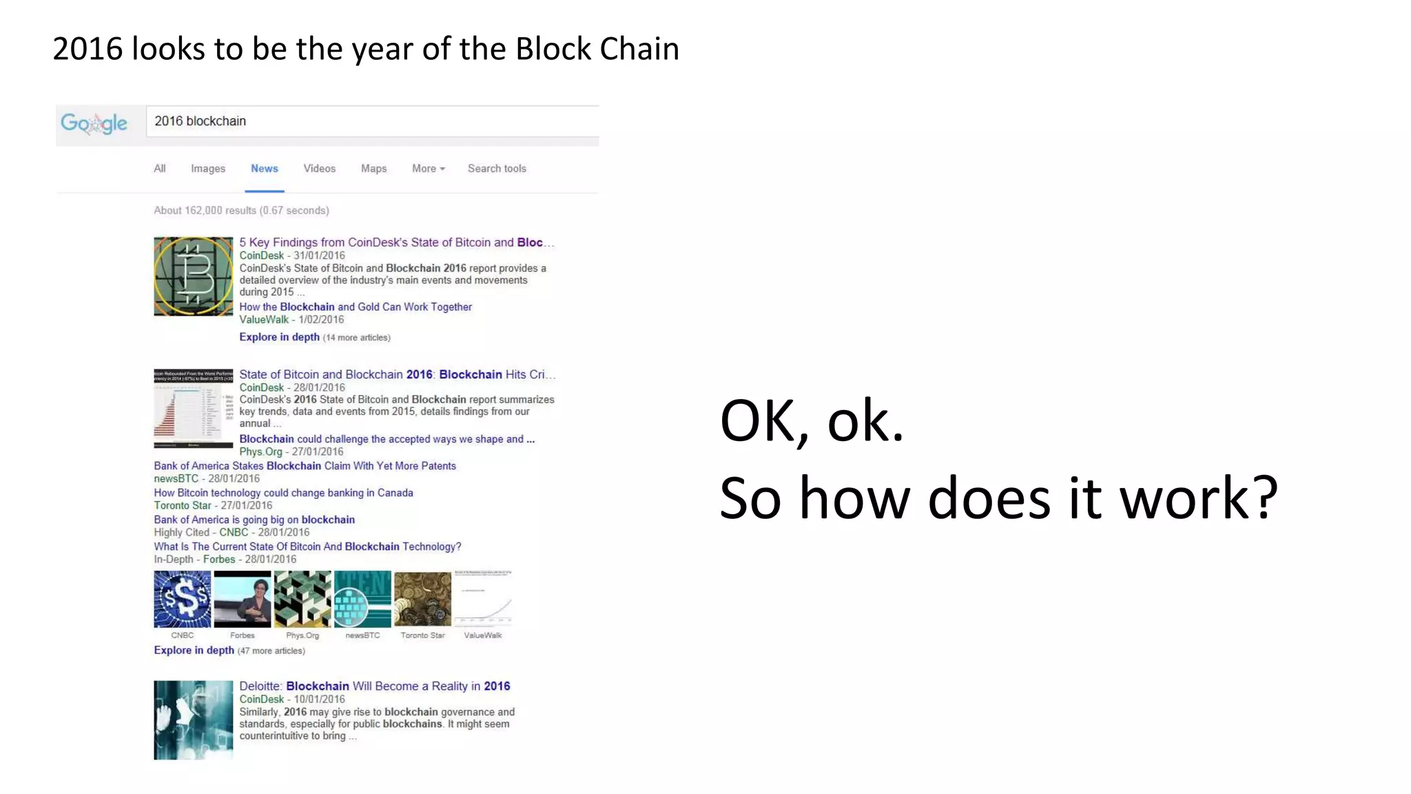 2016 looks to be the year of the Block Chain OK, ok. So how does it work? 