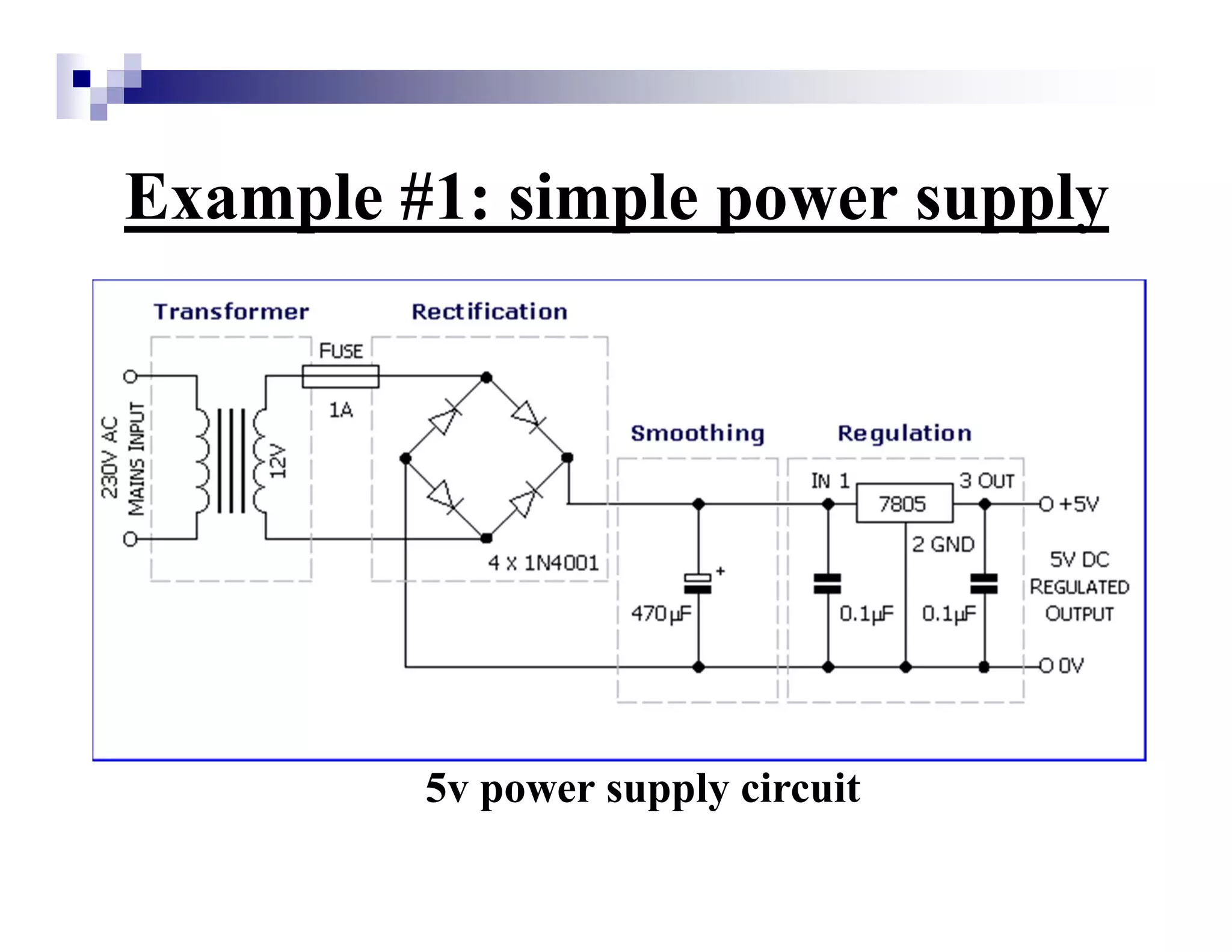 Example #1: simple power supply
5v power supply circuit
 