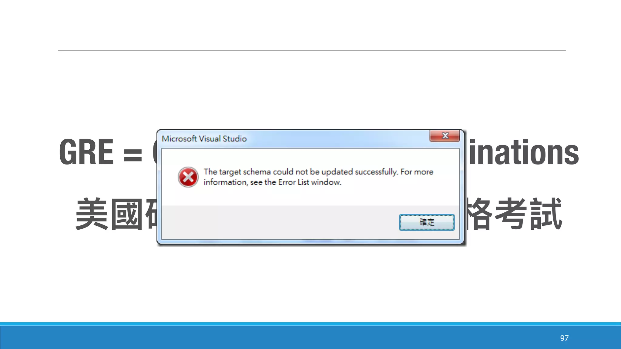 97
GRE = Graduate Record Examinations
 
