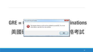 97
GRE = Graduate Record Examinations
 