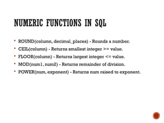 Sql Numeric Functions In Rdbms SQL numeric data types example, syntax and examples | PPTX