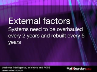 External factors Systems need to be overhauled every 2 years and rebuilt every 5 years  