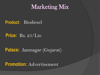 Resource RequirementRaw Material (Jatropha seed and oil)Selection of improved germ-plasm material for quality and quantity of oil ; Selection of the bio-crop for production of Biodiesel i.e. Jatropha curcas & others; Developing agro-technologies for different agro-climatic regions; Total chemical analysis of all potential non-edible oils with special reference to Jatropha Curcas Oil.