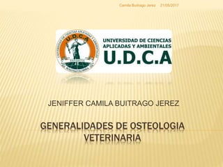 GENERALIDADES DE OSTEOLOGIA
VETERINARIA
JENIFFER CAMILA BUITRAGO JEREZ
Camila Buitrago Jerez 21/05/2017
 