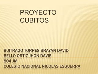 BUITRAGO TORRES BRAYAN DAVID
BELLO ORTIZ JHON DAVIS
804 JM
COLEGIO NACIONAL NICOLAS ESGUERRA
PROYECTO
CUBITOS
 