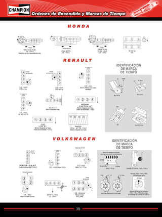 78
Catálogo de Bujías Champion 2009
Ordenes de Encendido y Marcas de Tiempo
H O N D A
R E N A U L T
V O L K S W A G E N
Regresar a Índice
 