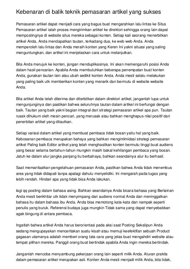 Kebenaran Di Balik Teknik Pemasaran Artikel Yang Sukses