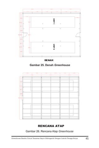 45
UNIT
1
UNIT
2
DENAH
Gambar 25. Denah Greenhouse
RENCANA ATAP
Gambar 26. Rencana Atap Greenhouse
Greenhouse Bambu Untuk Tanaman Sayur Hidroganik Dengan Listrik Tenaga Surya
 