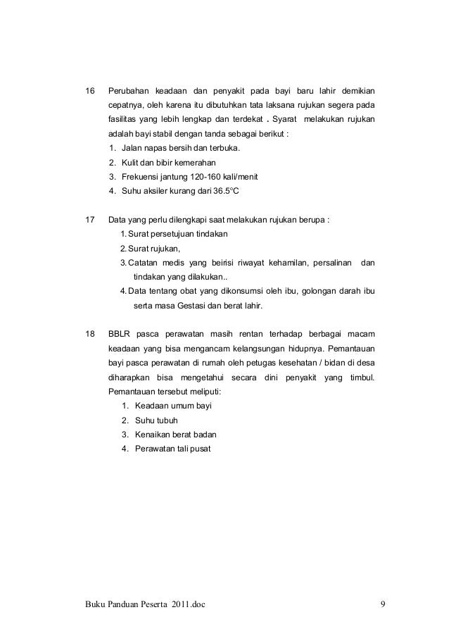 Panduan manajemen bblr untuk bidan desa