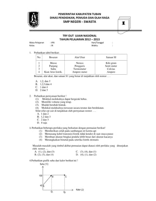 Buku Bank Soal TRY OUT Pengawas Ujian Nasional IPA SMPN 1 Bancar-Tuban Tahun 2013  
