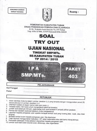 DOKUMEN DAER.AH
SANGAT RAHASIA Ruang :
PEMERINTAH KABUPATEN TU.BAN
DINAS pENDTDIKAN pEMUDA DAN olaHnecn
.Il. Dr. Wahidin S...