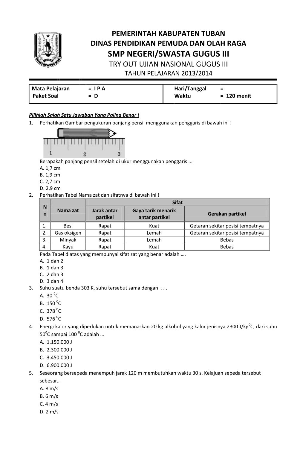 Buku Bank Soal Try Out UN IPA SMP Gugus3 Tuban Tahun2014 Buku Bank Soal Try Out UN IPA SMP Gugus3 Tuban Tahun2014