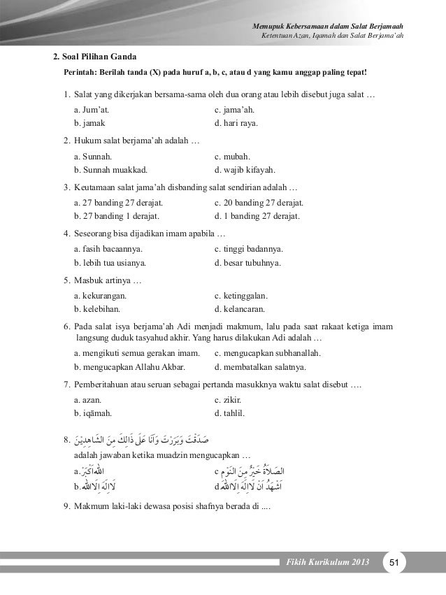 Contoh Soal Pilihan Ganda Tentang Thaharah Dan Jawabannya