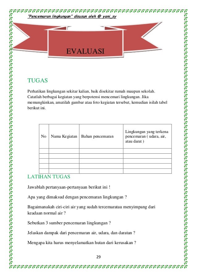 BUKU PENCEMARAN LINGKUNGAN ( YAni Sutriyani ) BUKU PENCEMARAN LINGKUNGAN ( YAni Sutriyani )