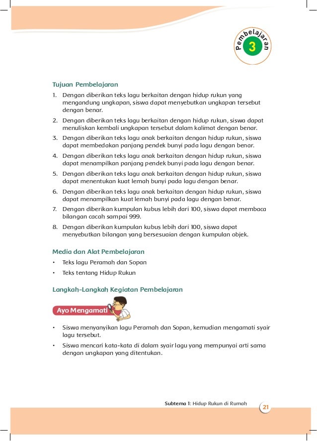 Buku Guru Kelas 2 Tema 1 Hidup Rukun