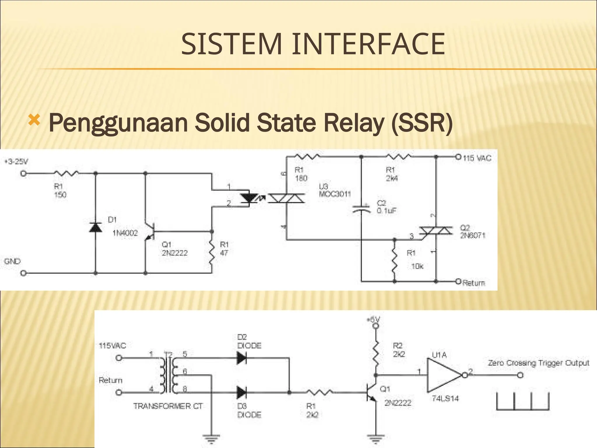 SISTEM INTERFACE
 Penggunaan Solid State Relay (SSR)
 