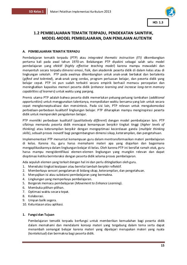 Buku Materi Pelatihan Kurikulum 2013 Kelas 1 Sd