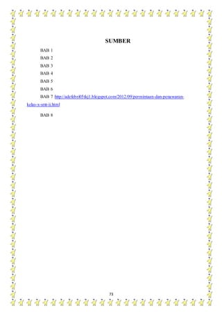 73
SUMBER
BAB 1
BAB 2
BAB 3
BAB 4
BAB 5
BAB 6
BAB 7 :http://adefebri05tkj1.blogspot.com/2012/09/permintaan-dan-penawaran-
kelas-x-smt-ii.html
BAB 8
 