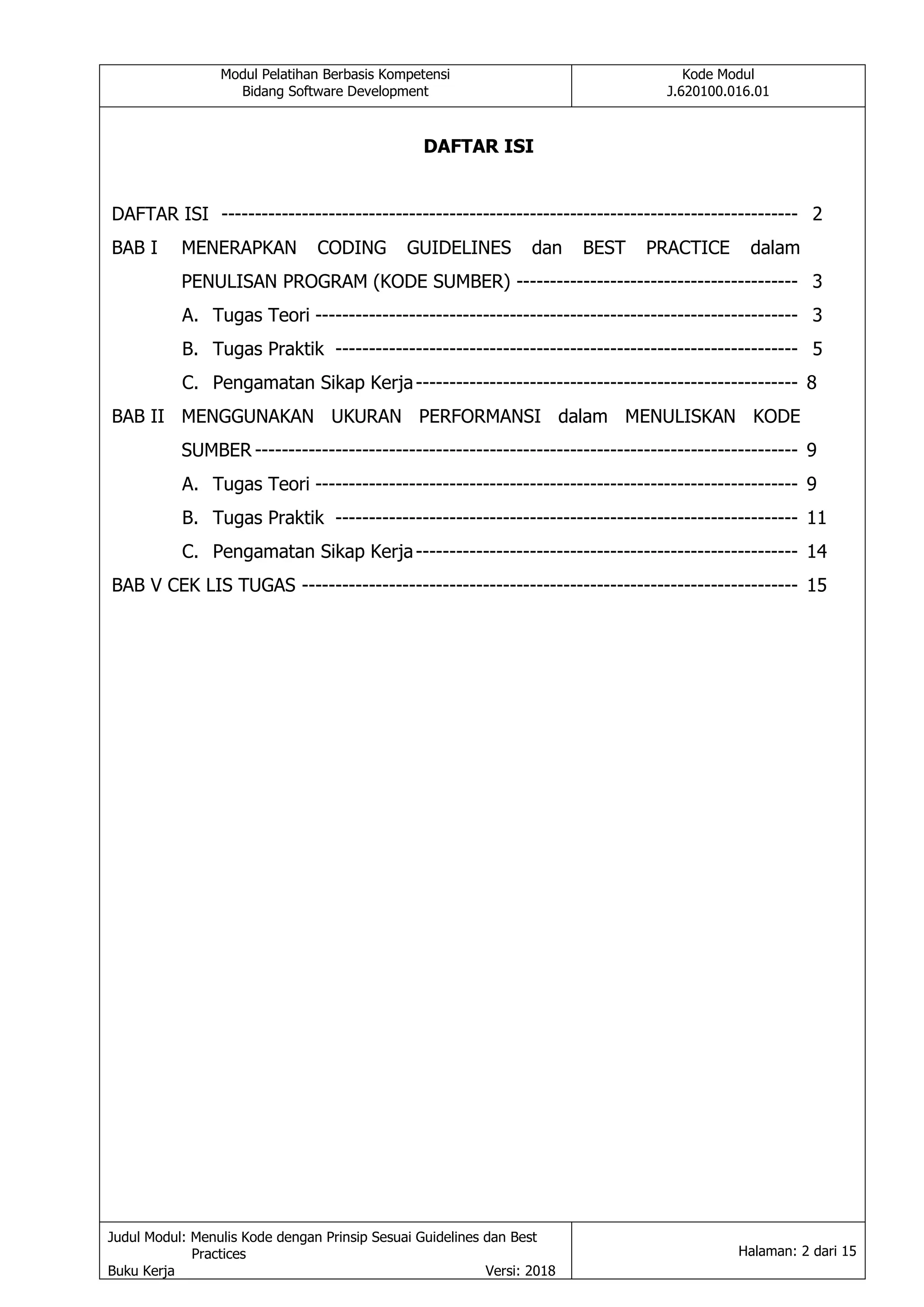 Buku kerja menulis kode sesuai guidelines | PDF